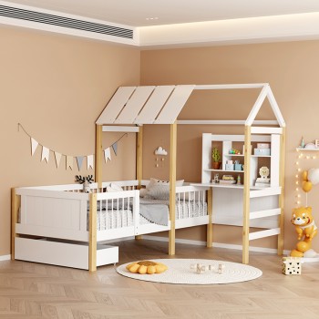 Παιδικό κρεβάτι Bedria pakoworld τ. Montessori ξύλο σε λευκή-φυσική απόχρωση 90x190εκ