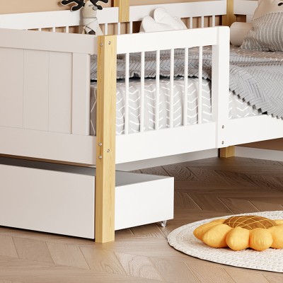 Παιδικό κρεβάτι Bedria pakoworld τ. Montessori ξύλο σε λευκή-φυσική απόχρωση 90x190εκ