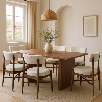 Τραπεζαρία Eleganza-Raudi pakoworld σετ 7τεμ mdf σε καρυδί-εκρού απόχρωση 180x99x75.8εκ