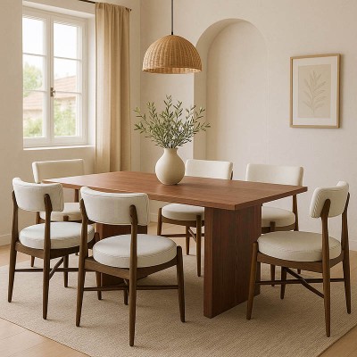 Τραπεζαρία Eleganza-Raudi pakoworld σετ 7τεμ mdf σε καρυδί-εκρού απόχρωση 180x99x75.8εκ