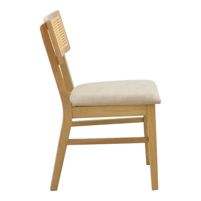 Καρέκλα Raffles pakoworld rubberwood με pe rattan και γκρι μπεζ ύφασμα 47x48x83.5εκ | 2 τμχ