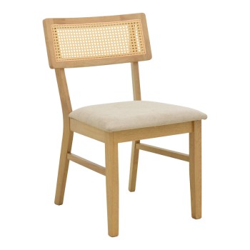 Καρέκλα Raffles pakoworld rubberwood με pe rattan και γκρι μπεζ ύφασμα 47x48x83.5εκ | 2 τμχ