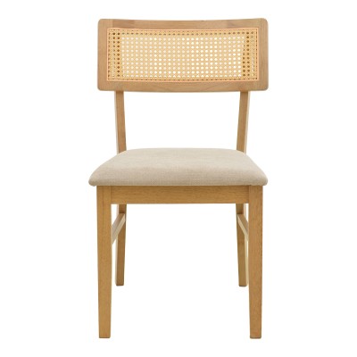 Καρέκλα Raffles pakoworld rubberwood με pe rattan και γκρι μπεζ ύφασμα 47x48x83.5εκ | 2 τμχ