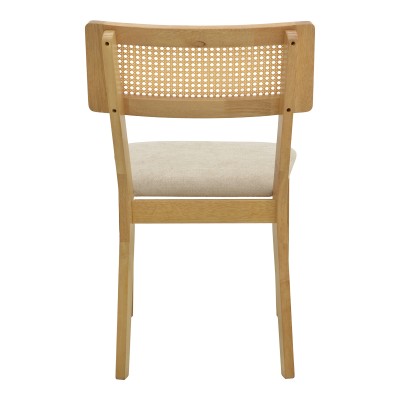 Καρέκλα Raffles pakoworld rubberwood με pe rattan και γκρι μπεζ ύφασμα 47x48x83.5εκ | 2 τμχ