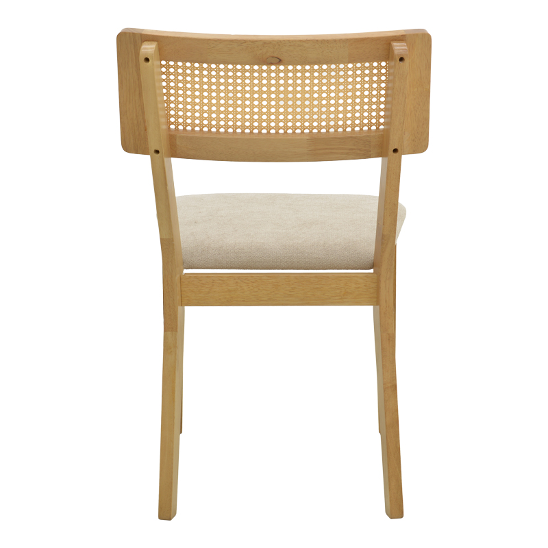 Καρέκλα Raffles pakoworld rubberwood με pe rattan και γκρι μπεζ ύφασμα 47x48x83.5εκ | 2 τμχ