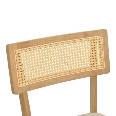 Καρέκλα Raffles pakoworld rubberwood με pe rattan και γκρι μπεζ ύφασμα 47x48x83.5εκ | 2 τμχ