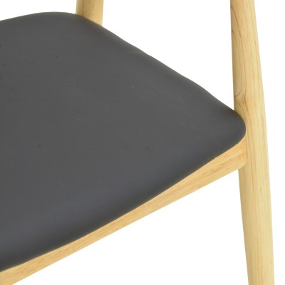 Πολυθρόνα Sandi pakoworld rubberwood σε φυσική απόχρωση με μαύρο pu μαξιλάρι 50x60x80εκ | 2 τμχ