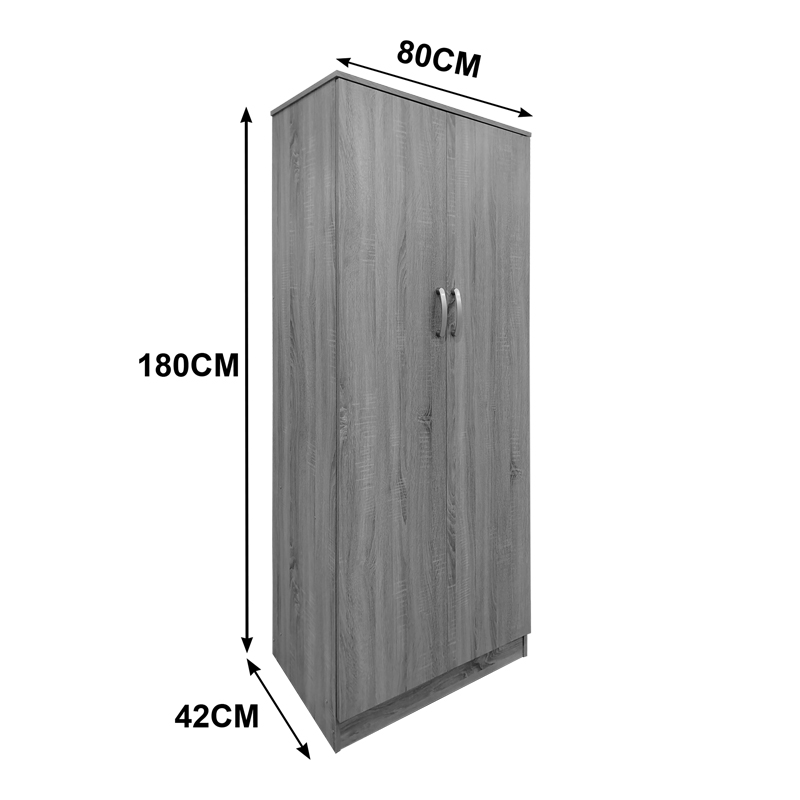Ντουλάπα δίφυλλη Athos pakoworld σε Sonoma απόχρωση 80x42x180εκ