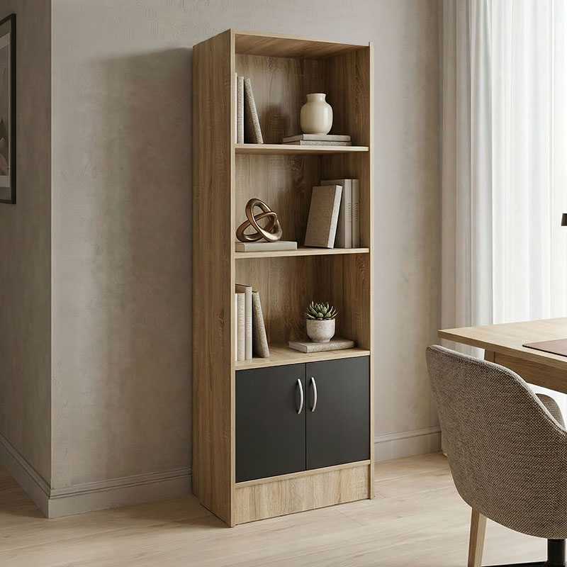 Βιβλιοθήκη Tekaro pakoworld sonoma-ανθρακί 57x33x180εκ