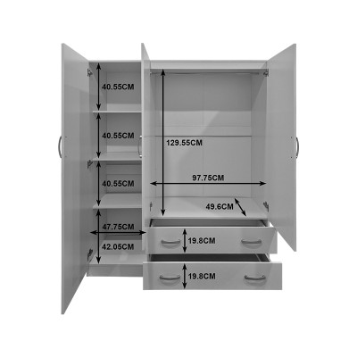 Ντουλάπα τρίφυλλη με 2 συρτάρια Alvia pakoworld sonoma 150x51x180εκ