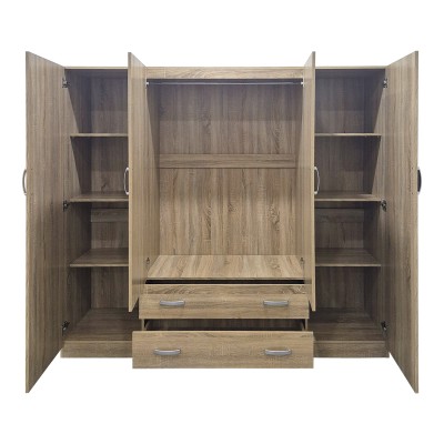 Ντουλάπα τετράφυλλη με 2 συρτάρια Alvia pakoworld sonoma 200x51x180εκ
