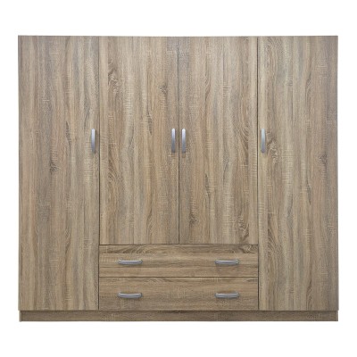 Ντουλάπα τετράφυλλη με 2 συρτάρια Alvia pakoworld sonoma 200x51x180εκ