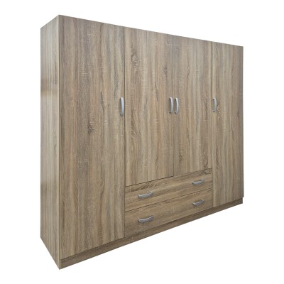Ντουλάπα τετράφυλλη με 2 συρτάρια Alvia pakoworld sonoma 200x51x180εκ