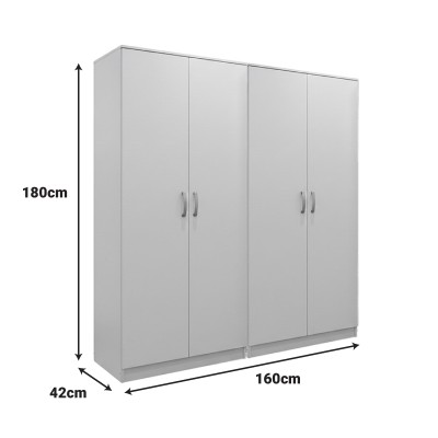 Ντουλάπα τετράφυλλη Athos Ι pakoworld λευκή 160x42x180εκ