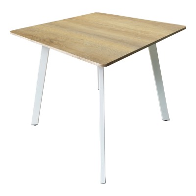 Τραπέζι Squaro pakoworld sonoma mdf με λευκά μεταλλικά πόδια 80x80x75εκ