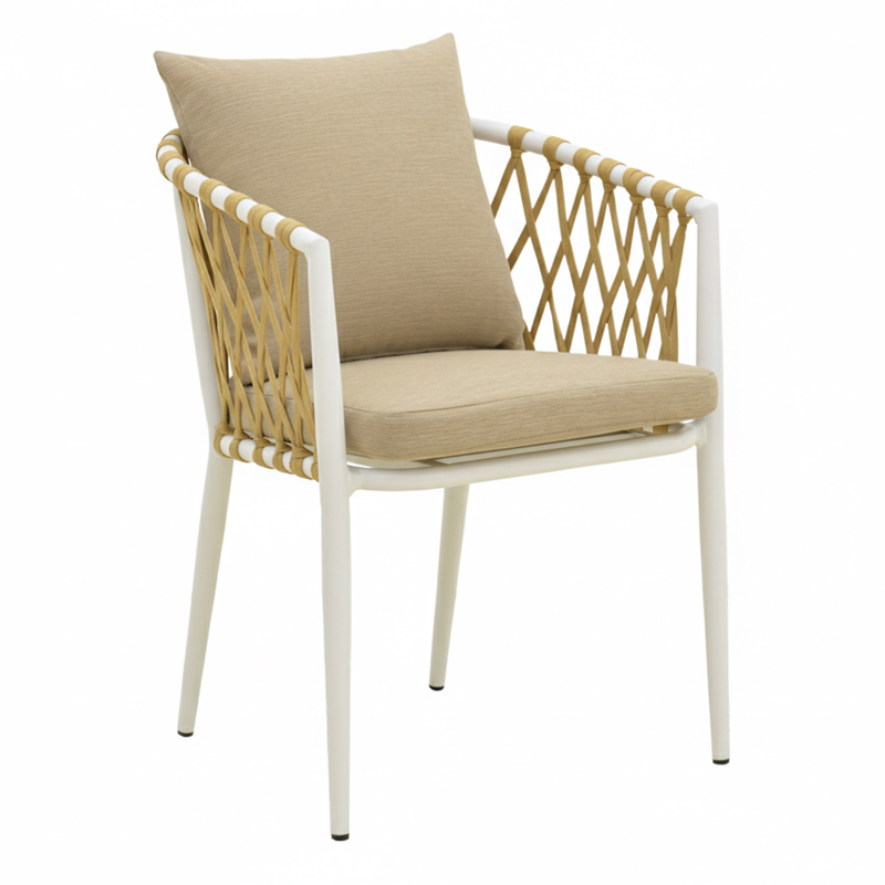 Πολυθρόνα Peluxe pakoworld αλουμίνιο λευκό-pe σχοινί φυσικό-μαξιλάρια μπεζ 54x62x75,5εκ
