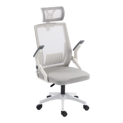 Καρέκλα γραφείου Plymot pakoworld λευκή - mesh γκρι 48x58x112-122εκ