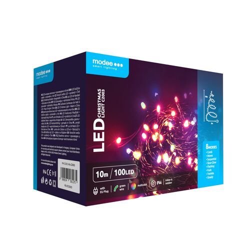 Modee Lighting Χριστουγεννιάτικα Λαμπάκια LED με Τροφοδοτικό (100LED/10m/10cm) Πολύχρωμα