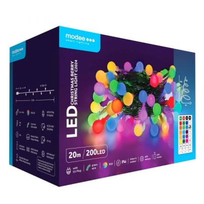 Modee Χριστουγεννιάτικα Λαμπάκια LED Τύπου Berry με Βύσμα & Τηλεχειριστήριο (200LED/20m/10cm) RGB