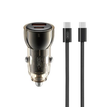XO Car Charger CC60 60W 1x USB 1x USB-C + USB-C/USB-C Cable Black