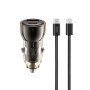 XO Car Charger CC60 60W 1x USB 1x USB-C + USB-C/USB-C Cable Black