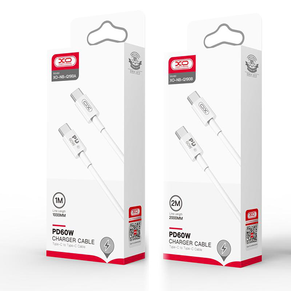 XO NB-Q190B Cable Type-C - Type-C, 2 m, 60W, white