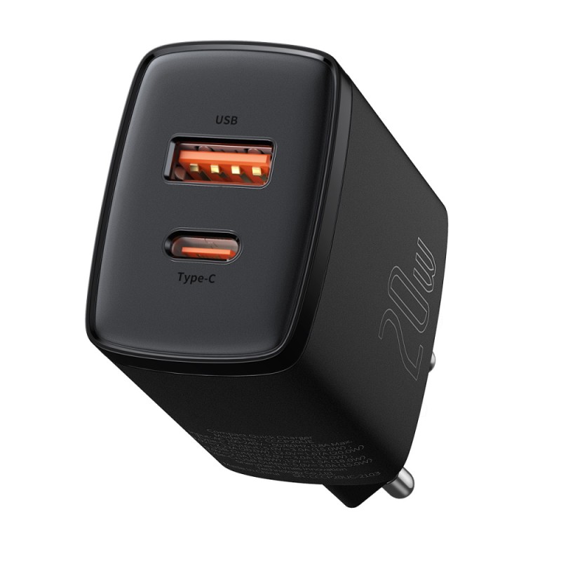 Baseus Φορτιστής Χωρίς Καλώδιο με Θύρα USB-A και Θύρα USB-C 20W Power Delivery / Quick Charge 3.0 Μαύρος (CCXJ-B01)