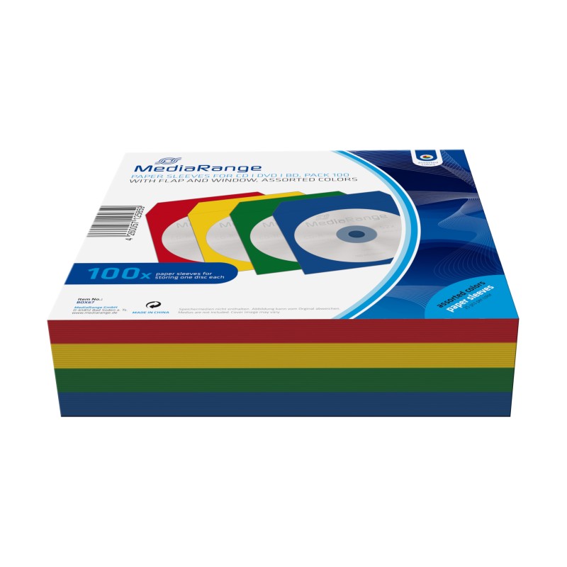 MediaRange Paper Sleeves for 1 Disc Assorted Colours 100 Pack (MRBOX67)