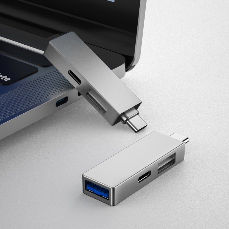 WiWu T02 Pro USB hub , Type-C, 3 ports, USB 3.0, Gray (17755)