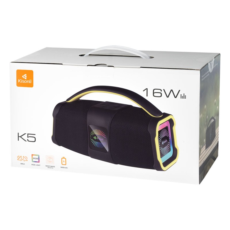 Kisonli К5 Ηχεἰο Bluetooth, USB, SD, AUX, FM, RGB, Μαυρο, 16W - 22293