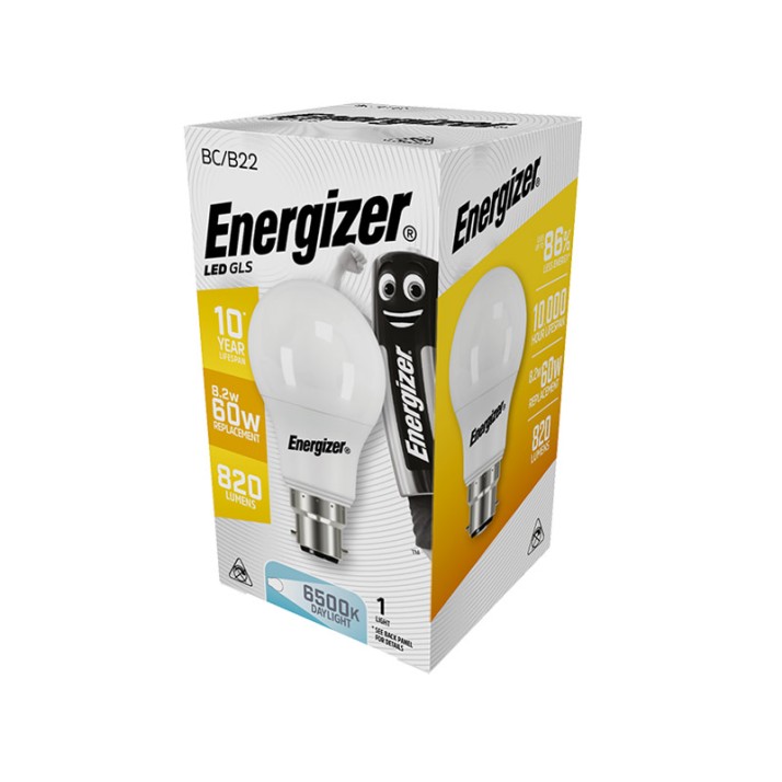 ΛΑΜΠΑ ENERGIZER S16602 ΛΕΥΚΗ ΣΥΣΚΕΥΑΣΙΑ LED GLS(A60) Β22 BAYONET 8,2W 820LM ΛΕΥΚΟ DAYLIGHT