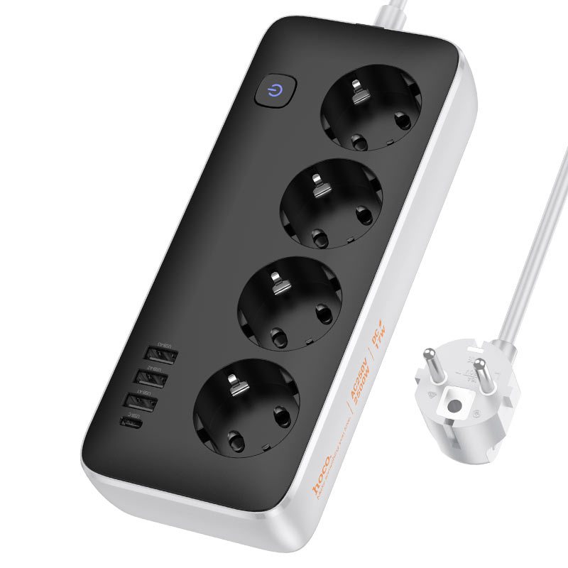 HOCO AC21 Power strip Sunlight 4 ports + 4 sockets EU