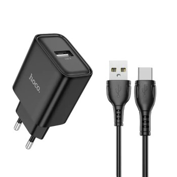Hoco DC72 Φορτιστής Ταξιδίου River USB-A 5V 2.1A με Καλώδιο USB-A σε USB-C 1m Μαύρος