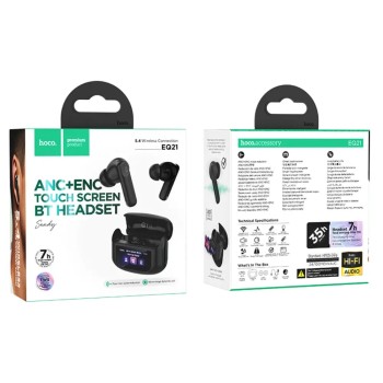 Hoco EQ21 Wireless Hands Free Sandy 400mAh v5.4 με ANC ENC TWS 7 Ώρες Ομιλίας και Οθόνη Αφής Μαύρα