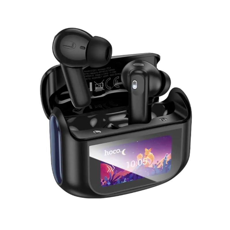 Hoco EQ21 Wireless Hands Free Sandy 400mAh v5.4 με ANC ENC TWS 7 Ώρες Ομιλίας και Οθόνη Αφής Μαύρα