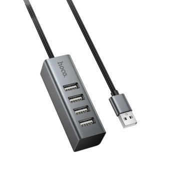 Hoco HB1A Hub USB 4-in-1 USB2.0 σε 4xUSB2.0 480Mbps 5V/3A Metal Gray 1.2m