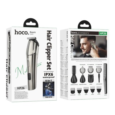 HOCO HP26 Hair Clipper Set 6 in 1 Κουρευτική Μηχανή - Metal Gray
