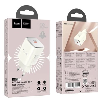 Hoco N43 Φορτιστής Ταξιδίου Small Size Vista με USB-C PD30W GaN Tech Λευκός