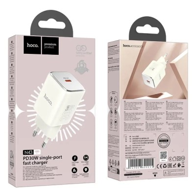 Hoco N43 Φορτιστής Ταξιδίου Small Size Vista με USB-C PD30W GaN Tech Λευκός