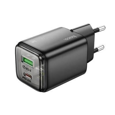 Hoco N53 Φορτιστής Ταξιδίου Small Size Monsoon PD30W QC3.0A GaN με 2 Εξόδους Φόρτισης 1xUSB-A και 1xUSB-C Μαύρος