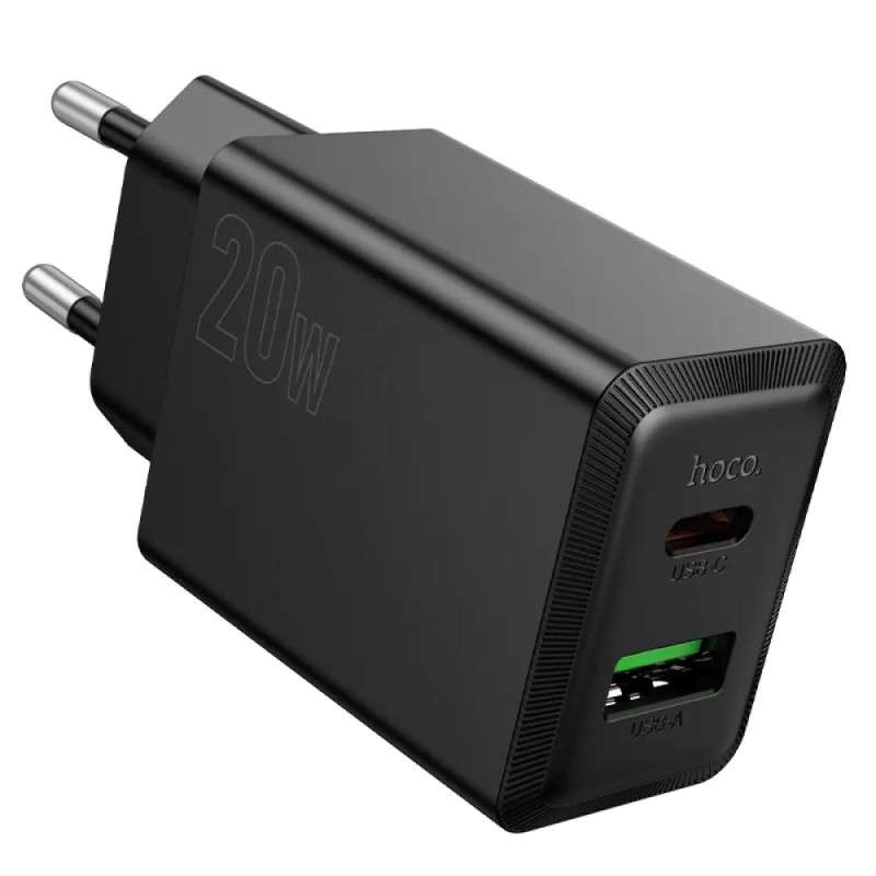 Hoco N69 Φορτιστής Ταξιδίου Nuevo PD20W QC3.0A 5V με 2 Εξόδους Φόρτισης 1xUSB-C και 1xUSB-A Μαύρος