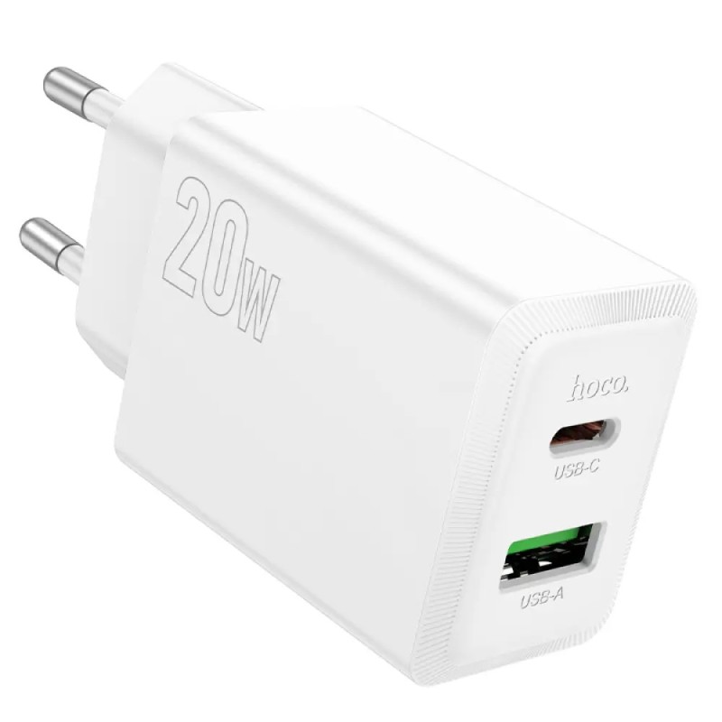 Hoco N69 Φορτιστής Ταξιδίου Nuevo PD20W QC3.0A 5V με 2 Εξόδους Φόρτισης 1xUSB-C και 1xUSB-A Λευκός