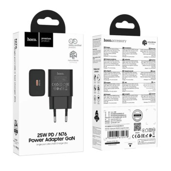Hoco N76 Φορτιστής Ταξιδίου Star GaN 25W Fast Charge με 1xUSB-C Μαύρος