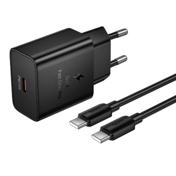 Hoco N76 Φορτιστής Ταξιδίου Star GaN 25W Fast Charge με 1xUSB-C και Καλώδιο USB-C σε USB-C Μαύρος