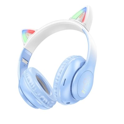 Hoco W42 Wireless Ακουστικά Stereo Cat Ears 400mAh MicroSD και AUX Crystal Blue
