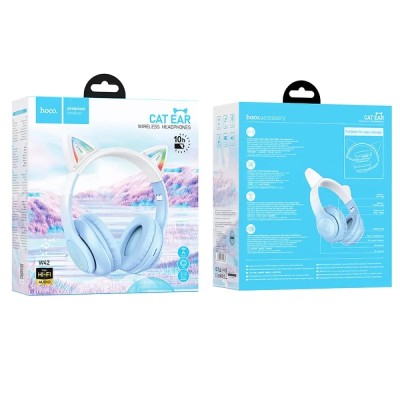 Hoco W42 Wireless Ακουστικά Stereo Cat Ears 400mAh MicroSD και AUX Crystal Blue