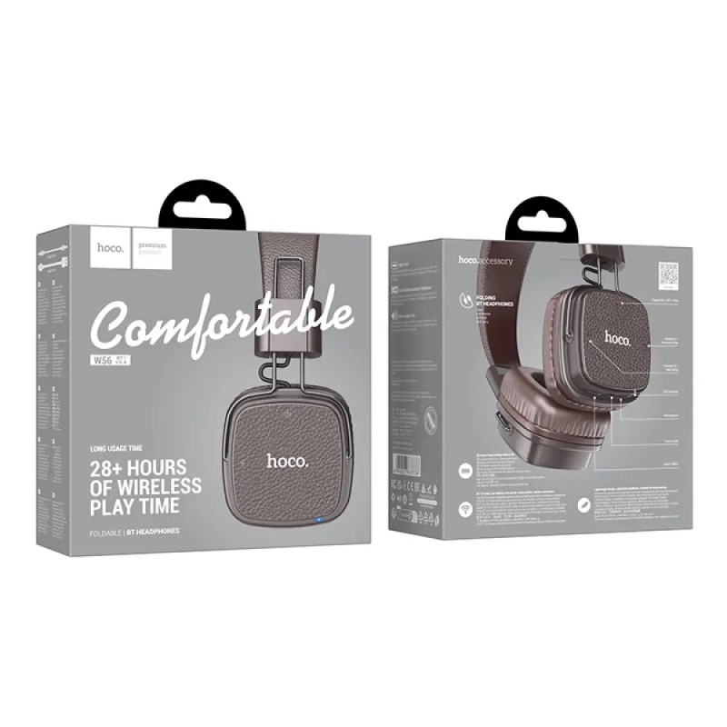 Hoco W56 Wireless Ακουστικά Stereo Earl V5.4 250mAh με AUX και Μικρόφωνο Καφέ - Μαύρο