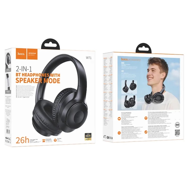 Hoco W71 Wireless Ακουστικά Stereo Cool v6.0 600mAh 26hr Χρήσης με Μικρόφωνο και Λειτουργία Ηχείου Μαύρα