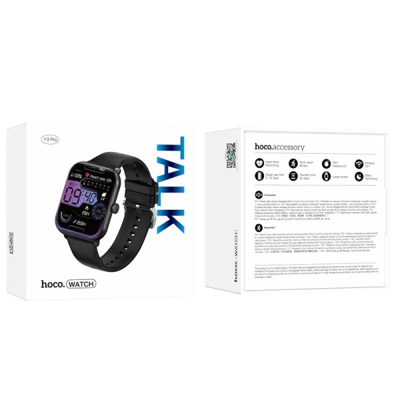 Hoco Y3 Pro Smartwatch IP67 Screen 1.95" 350mAh v5.1 με Δυνατότητα Κλήσεων Silicon Band Μαύρο