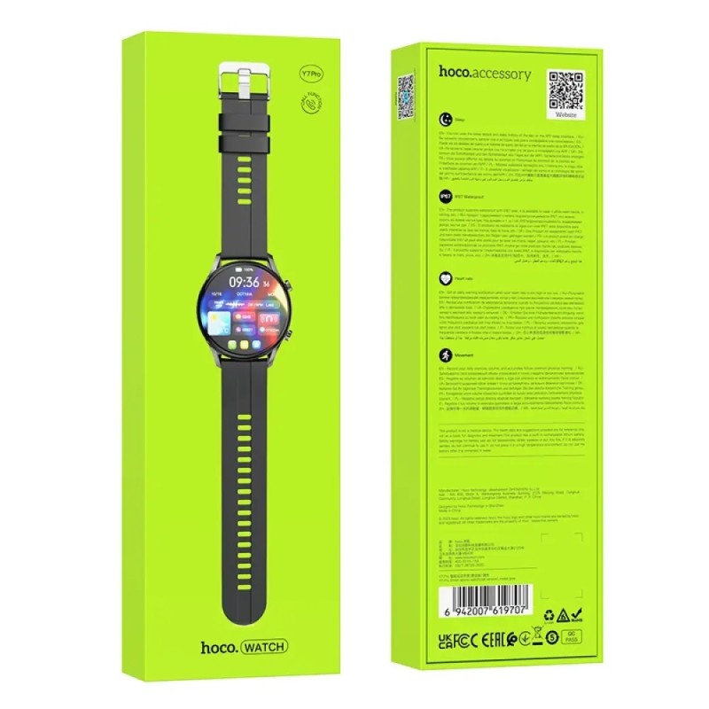 Hoco Y7 Pro Smartwatch 1.39" Bluetooth v5.0 240mAh IP67 με Δυνατότητα Κλήσεων Silicon Band Μαύρο